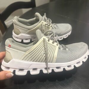 On Running Gray and White Sneakers